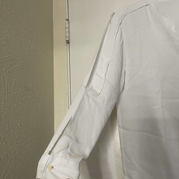 ALLSAINTS White Cold shoulder cutout Alvey chiffon button up blouse US 0 - Picture 6 of 8